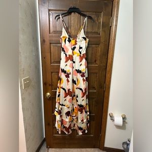 Nine West ruffled satin wrap dress with adjustable spaghetti straps